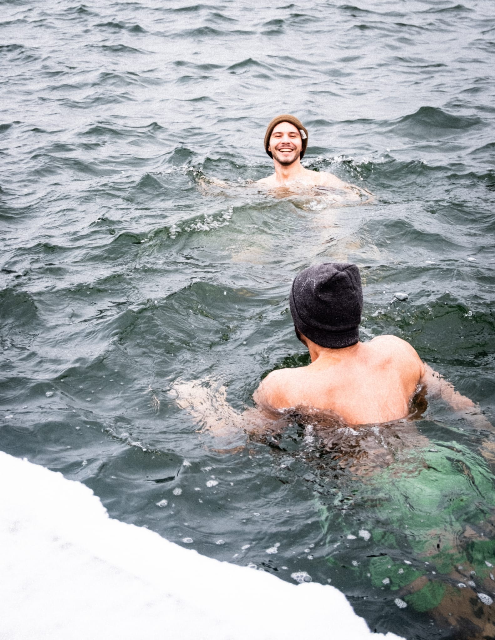 Mattia swimming in open cold water