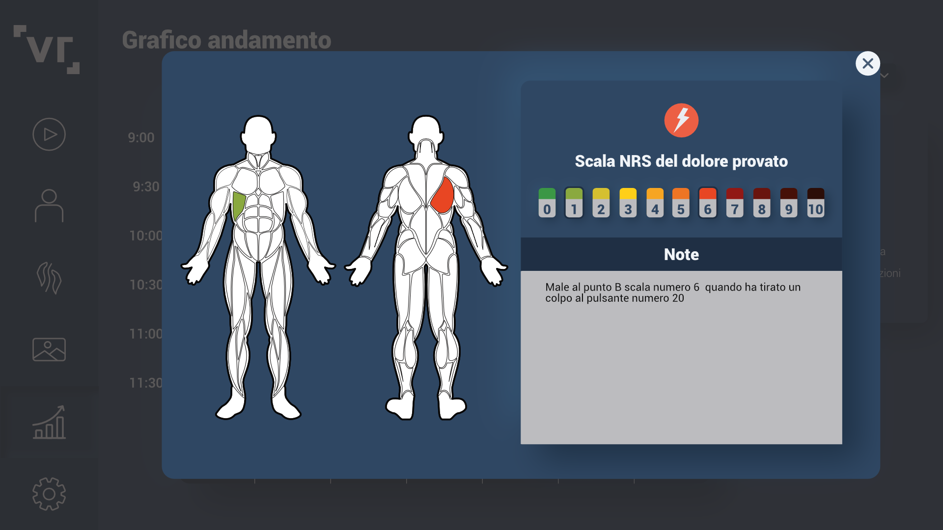 Vreha VR streaming UI with NRS pain scale